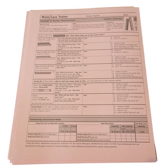 More Less Trains Book 3 Kathy Richardson 45 Student Forms Assessing Math Concept - Picture 8 of 10